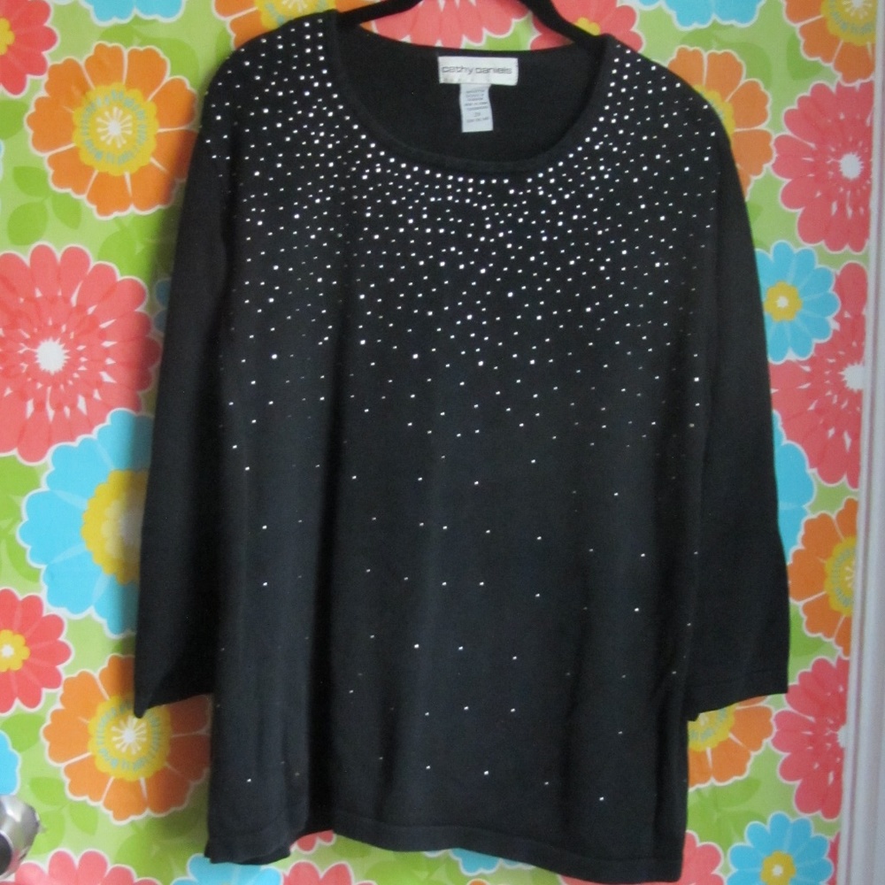 2X Black Cotton Sweater with Silver